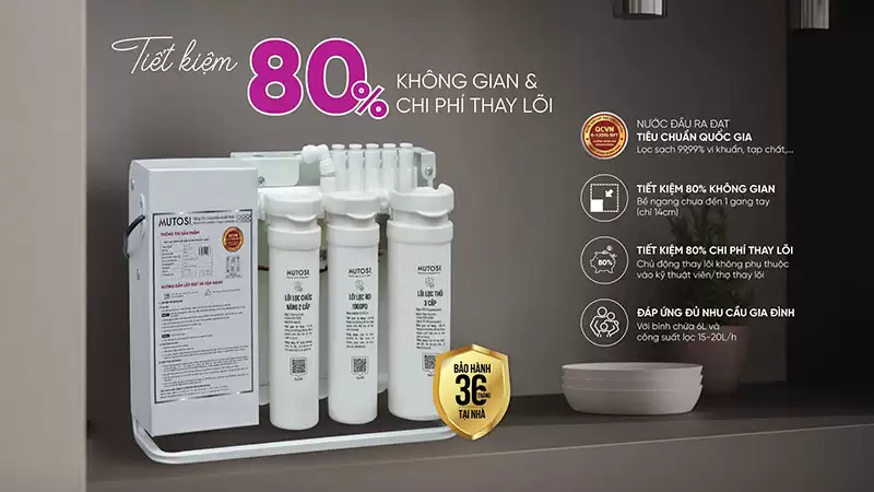 Máy lọc nước để gầm lõi thay nhanh Mutosi MP-U60N