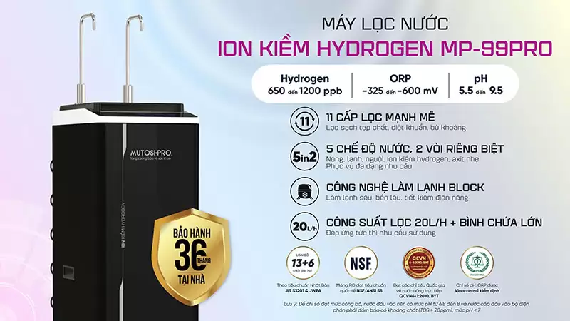 Máy Lọc Nước Điện Giải Ion Kiềm Hydrogen Mutosi MP-99PRO