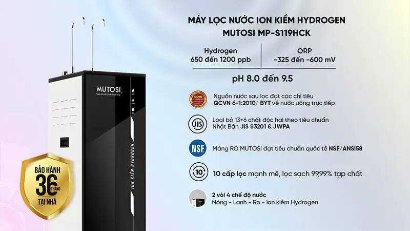 Máy lọc nước nóng lạnh nguội ion kiềm Hydrogen Mutosi MP-S119HCK